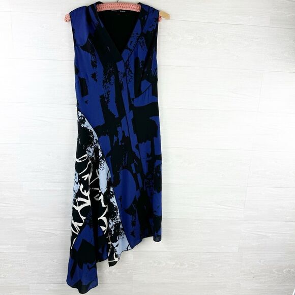 Proenza Schouler The Line Asymmetrical Abstract Silk Midi Dress - Picture 1 of 6